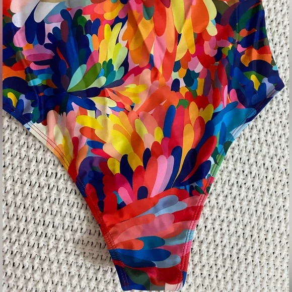 Shein multicolored deep V halter one piece swimsuit size small New in bag - Picture 4 of 8